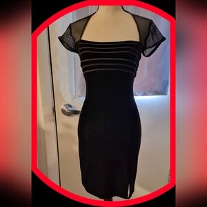 Tadashi Vintage Velvet 'LBD' w/Sheer Mesh Yoke & Cap Sleeves & Square Neckline